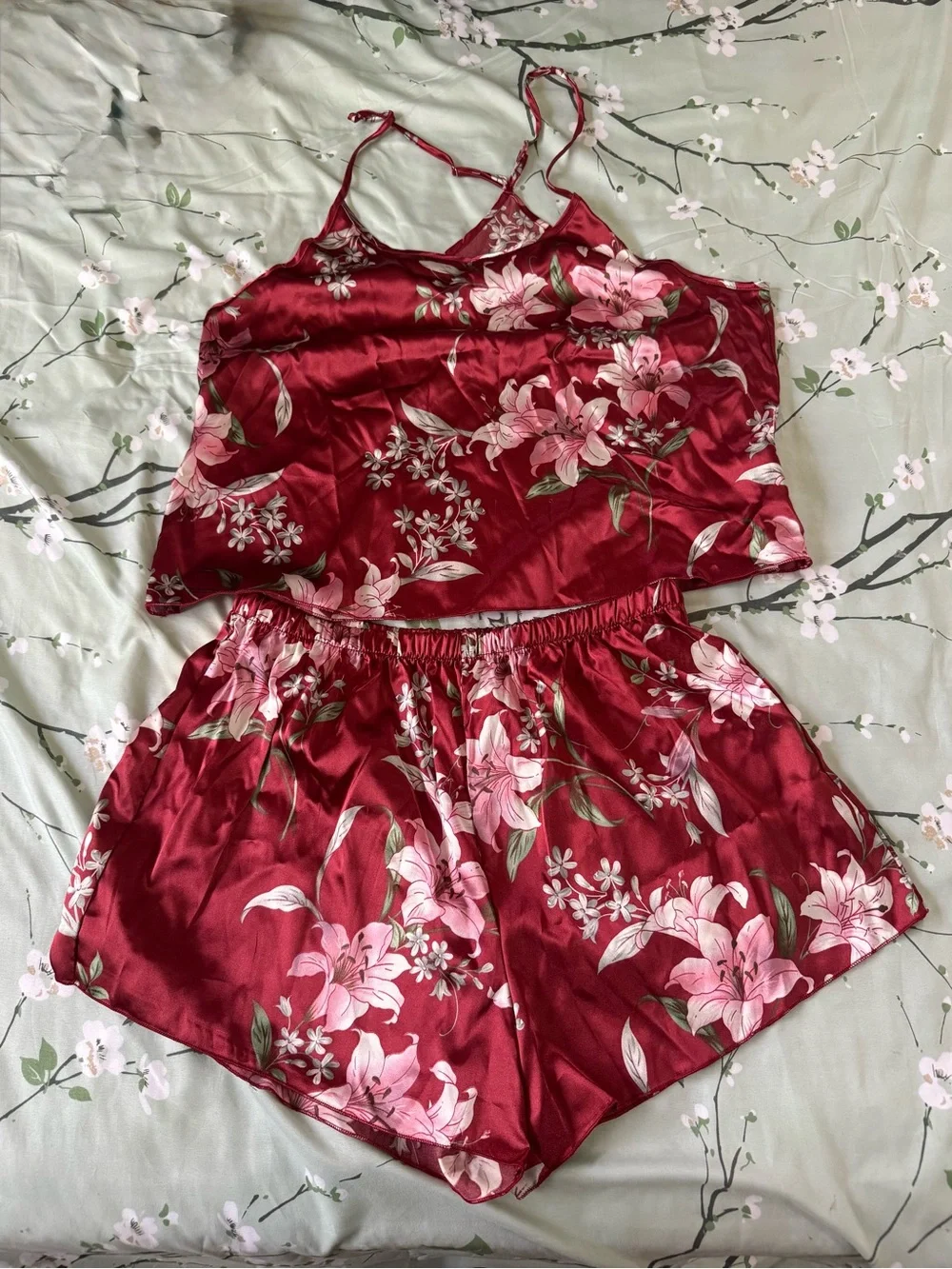 Women's Floral Satin Cami & Short Sleep Set - Red-Brand new, no tag.